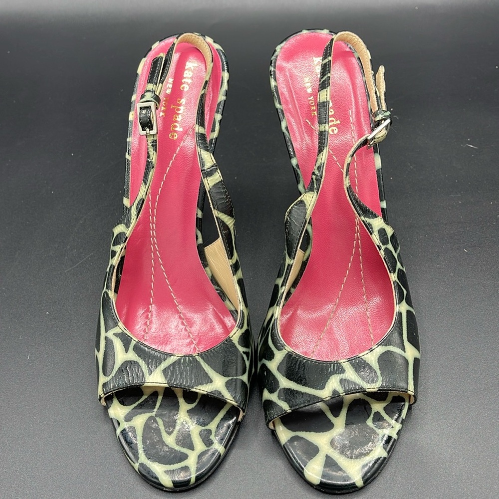 GUC KATE SPADE Sz 6.5B Giraffe Print Patent Leather Slingback Heels
